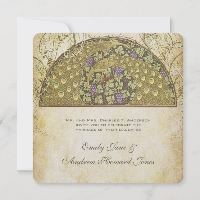 Arch Art Nouveau Peacock Birds Wedding Invitation (Front)