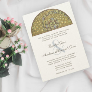 Arch Art Nouveau Peacock Birds Wedding Invitation