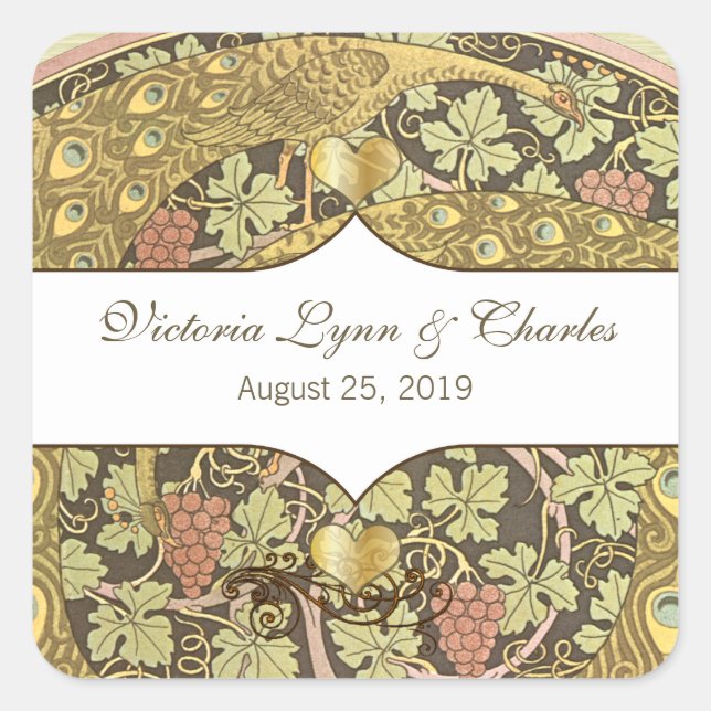 Arch Art Nouveau Peacocks Heart Wedding Seal (Front)