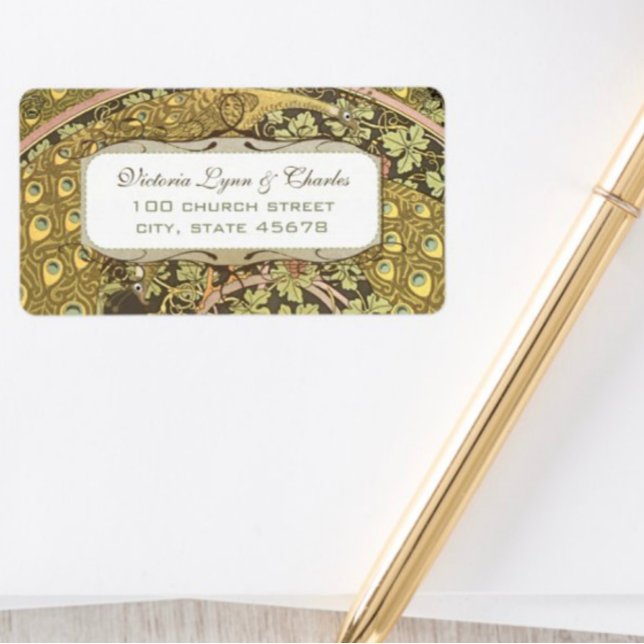 Arch Art Nouveau Vineyard Peacock RSVP Address  Label (Creator Uploaded)