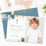 Arch Blue Floral First Holy Communion Photo Thank You Card<br><div class="desc">Arch Blue Floral First Holy Communion Photo Thank You Card</div>