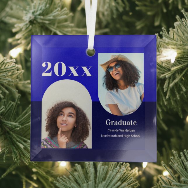 Arch Blue Photo Graduation Glass Tree Decoration (Insitu)