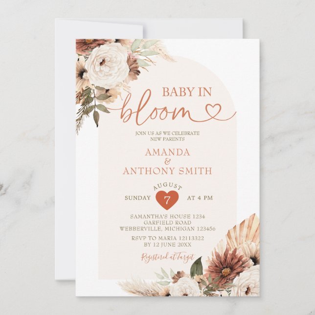 Arch Boho Baby In bloom Baby Shower Pampas Grass Invitation (Front)