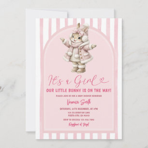 Arch Boho Cute Bunny pink bow baby shower Invitation