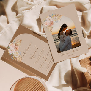 Arch Boho Pampas Grass Wedding Invitation