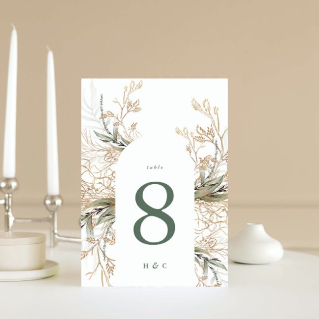 Arch Botanical Eucalyptus Golden Greenery Moss Tab Table Number (Creator Uploaded)