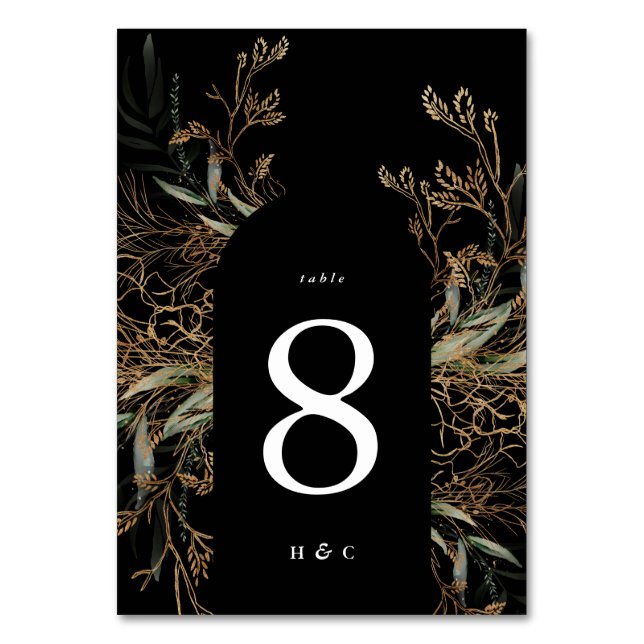 Arch Botanical Eucalyptus Golden Premium Black Table Number (Front)