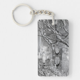 Arch Bridge over Frozen River in Winter Key Ring
