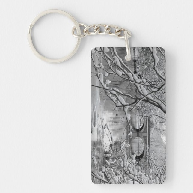 Arch Bridge over Frozen River in Winter Key Ring (Front)