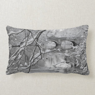 Arch Bridge over Frozen River in Winter Lumbar Cushion