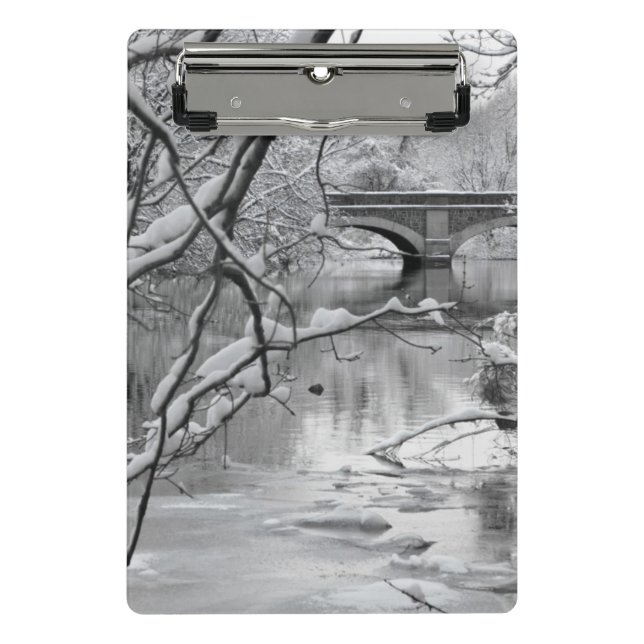 Arch Bridge over Frozen River in Winter Mini Clipboard (Front)
