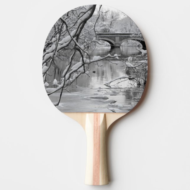 Arch Bridge over Frozen River in Winter Ping Pong Paddle (Front)