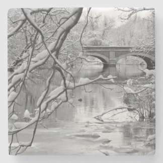 Arch Bridge over Frozen River in Winter Stone Coaster