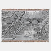 Arch Bridge over Frozen River in Winter