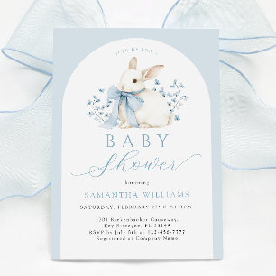 Arch Bunny Blue Floral Baby Shower Invitation