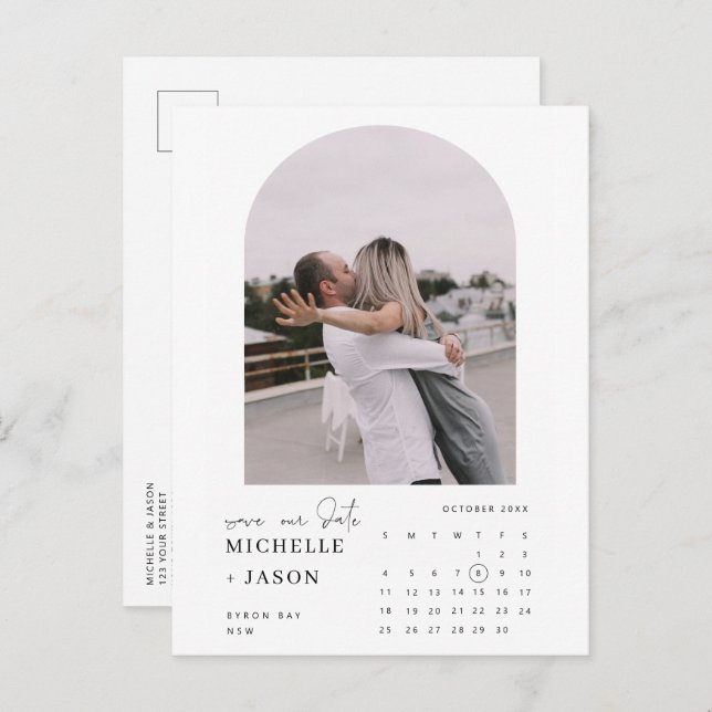 Arch calendar photo Save the Date Invitation Postcard (Front/Back)