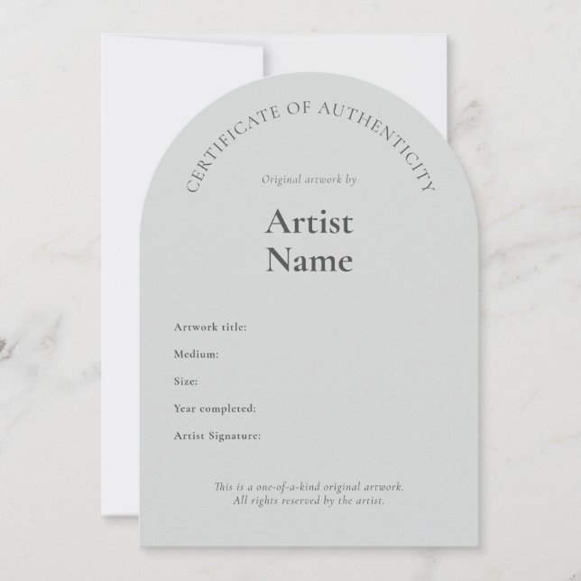 Arch Certificate of Authenticity Art Template (Front)