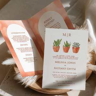 Arch Desert Cactus Terracotta Pots QR Code Wedding Invitation