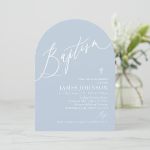 Arch Dusty Blue White Cross Boy Baptism Invitation