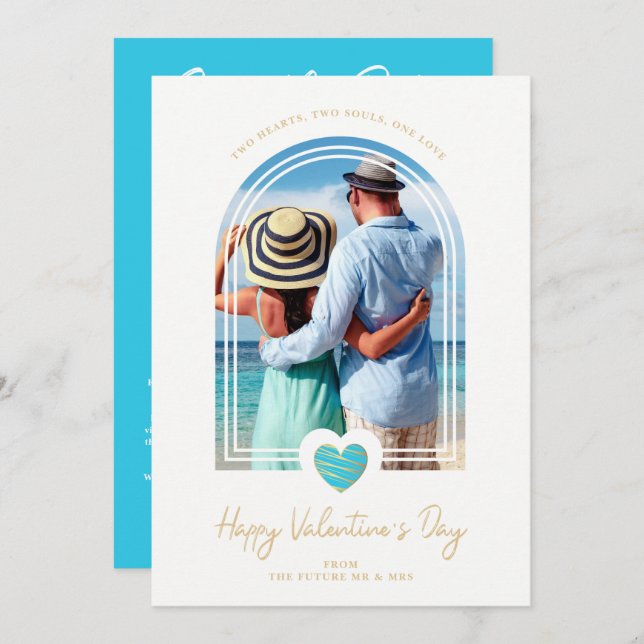Arch Effect Blue Heart Happy Valentine's Day Save The Date (Front/Back)