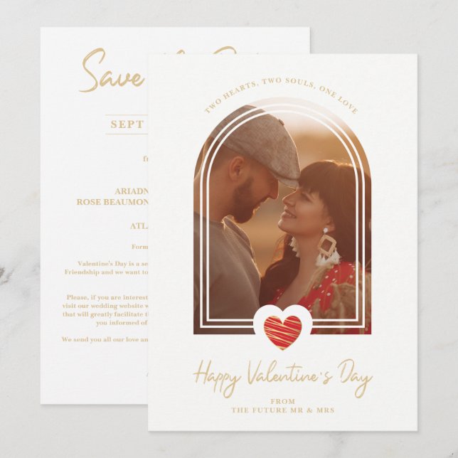 Arch Effect Red Heart Happy Valentine's Day Photo Save The Date (Front/Back)