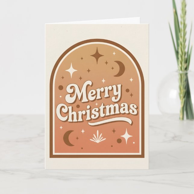 Arch Frame Boho Retro Merry Christmas Holiday Card (Front)