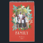 Arch Frame Floral Merry Christmas Photo Calendar<br><div class="desc">This beautiful arch frame photo Christmas calendar features hand drawn floral elements in various shades of green, mint, teal, off-white. Included are pine, flowers, sprigs, leaves, berries along with modern hand lettered in off-white, reading, "Merry Christmas." The background colour is a Christmas traditional, classical red. The back of the card...</div>