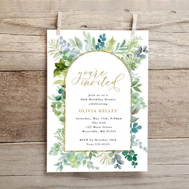 Arch Frame Watercolor Greenery & Foliage Birthday Invitation (Creator Uploaded)