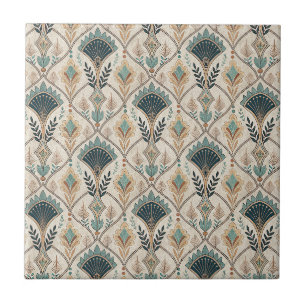 Arch Gilded Teal Deco Abstract Geometric Pattern Ceramic Tile
