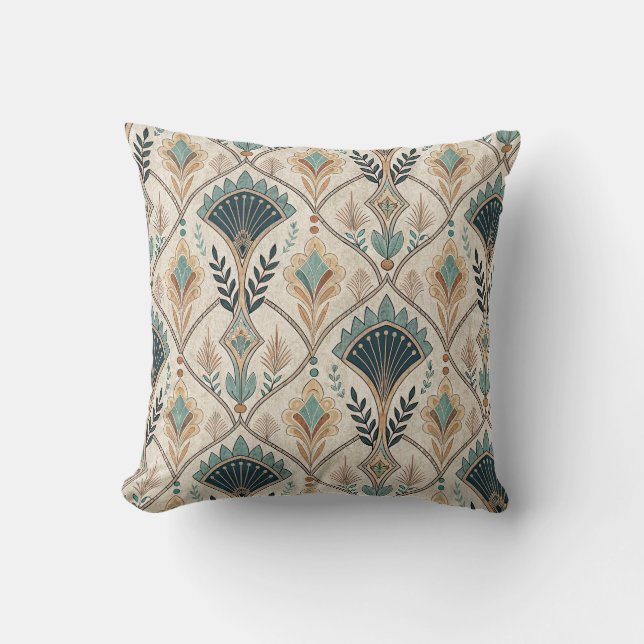 Arch Gilded Teal Deco Abstract Geometric Pattern Cushion (Front)