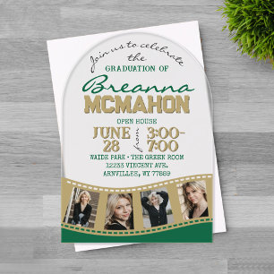Arch Graduation Photo Filmstrip Green & Gold Acrylic Invitations