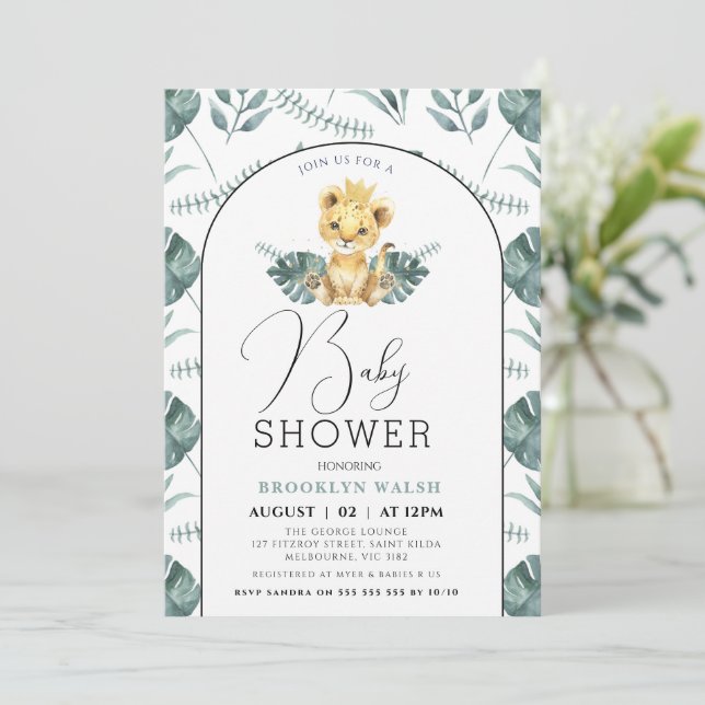 Arch Green Foliage Lion Baby Shower  Invitation (Standing Front)