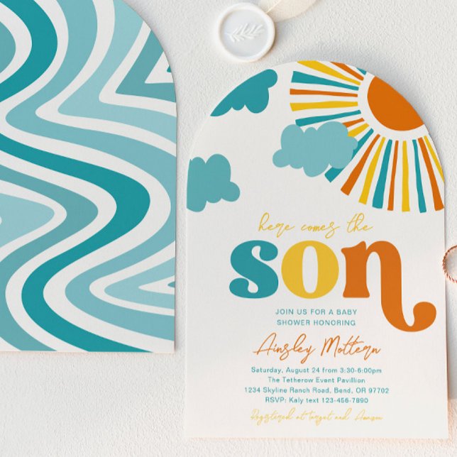 Arch Here Comes The Son Baby Shower Invitation (Creator Uploaded)