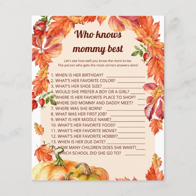 Arch, leaves, pumpkins Who knows mummy best game (Front)