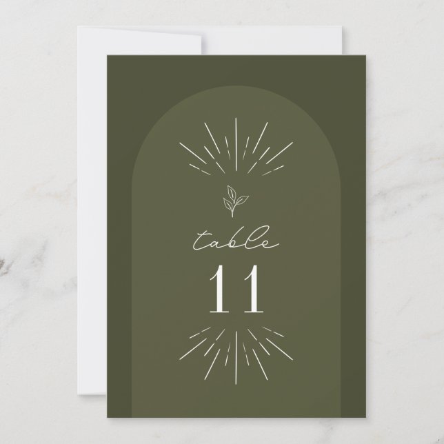 Arch Line Art Green Wedding Table Number (Front)