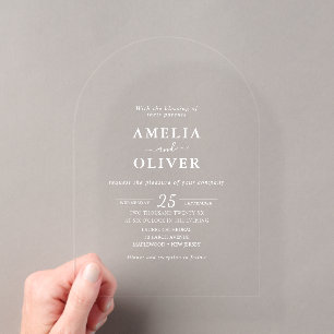 Arch Luxury Clear & White Ink Typography Wedding Acrylic Invitations