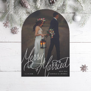 Arch Merry and Married Hand-Lettering Photo Card
