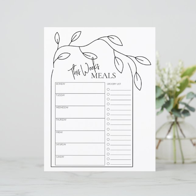 Arch Minimal Script Text Weekly Meal Planner (Standing Front)