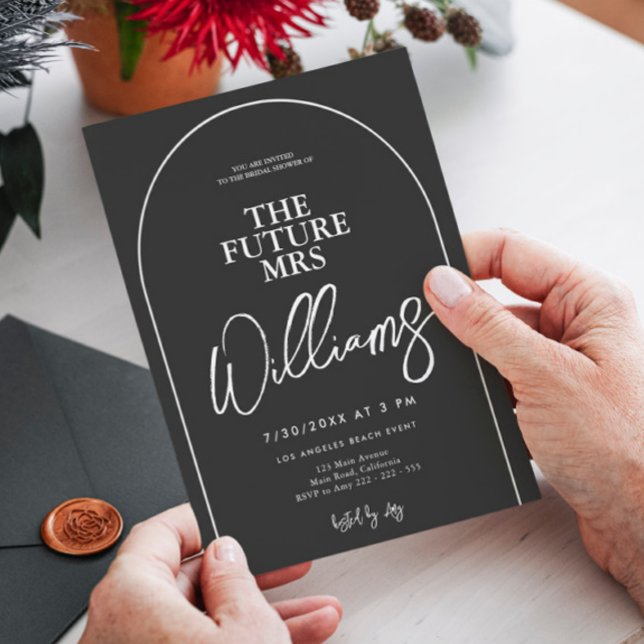 Arch Minimalist Elegant Black White Bridal Shower Invitation (Creator Uploaded)