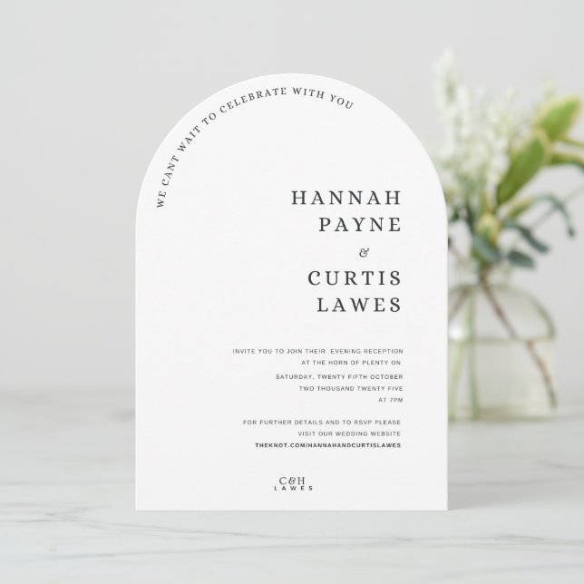 Arch minimalist, monochrome wedding invitation (Standing Front)