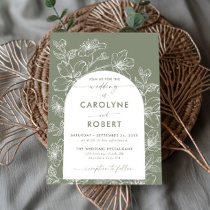 Arch Minimalist Sage Green Boho Wedding Photo Invitation