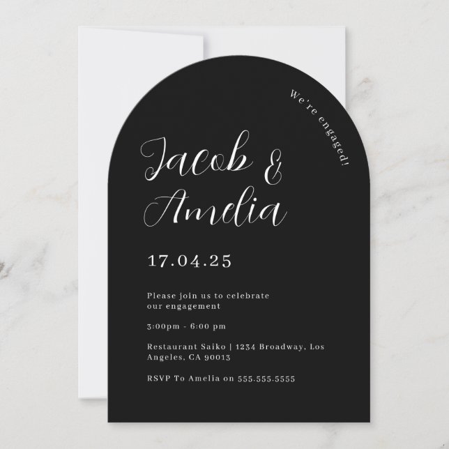 Arch Modern Black Engagement Party   Invitation (Front)