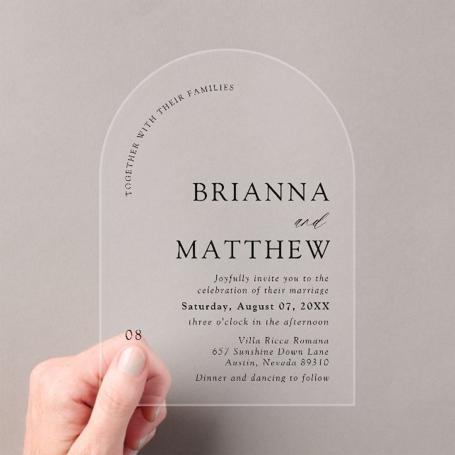 Arch Modern Black & White Minimalist Wedding Acrylic Invitations (Insitu (Handheld))
