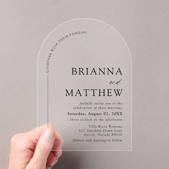 Arch Modern Black & White Minimalist Wedding Acrylic Invitations (Insitu (Handheld))