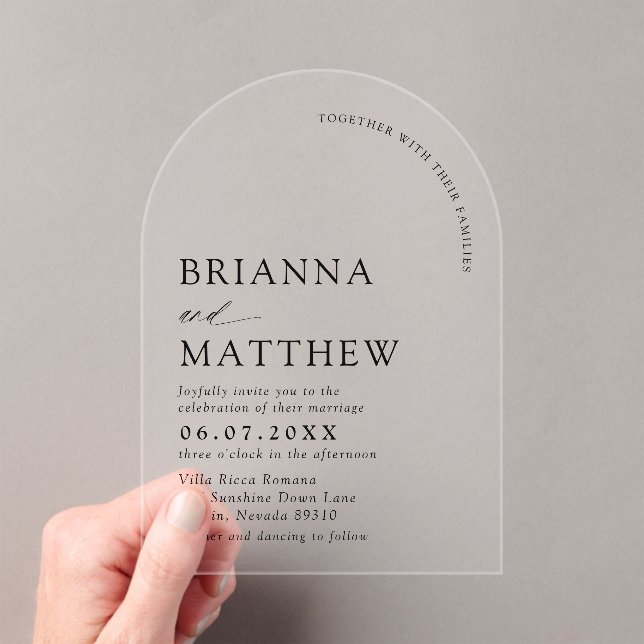Arch Modern Black & White Minimalist Wedding Acrylic Invitations (Insitu (Handheld))
