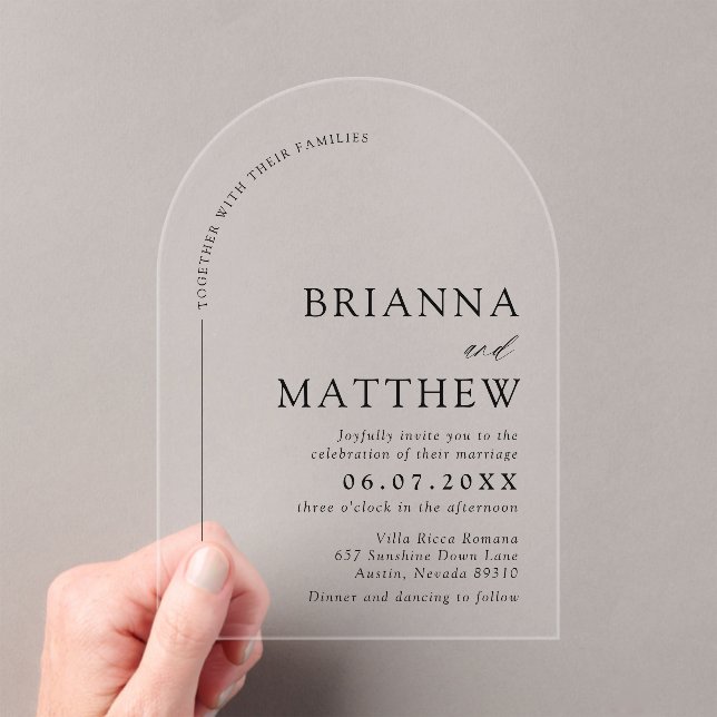Arch Modern Black & White Minimalist Wedding Acrylic Invitations (Insitu (Handheld))