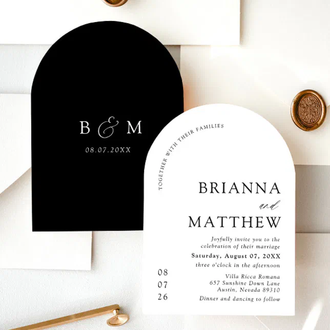 Arch Modern Black White Minimalist Wedding Invitation