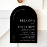 Arch Modern Black & White Minimalist Wedding Invitation<br><div class="desc">An elegant and stylish wedding invitation design featuring a modern arch layout in a sleek black and white minimalist theme. The invitation showcases clean lines and a sophisticated typography layout, using bold sans-serif fonts paired with subtle script accents. The arch serves as the centerpiece, with key wedding details such as...</div>