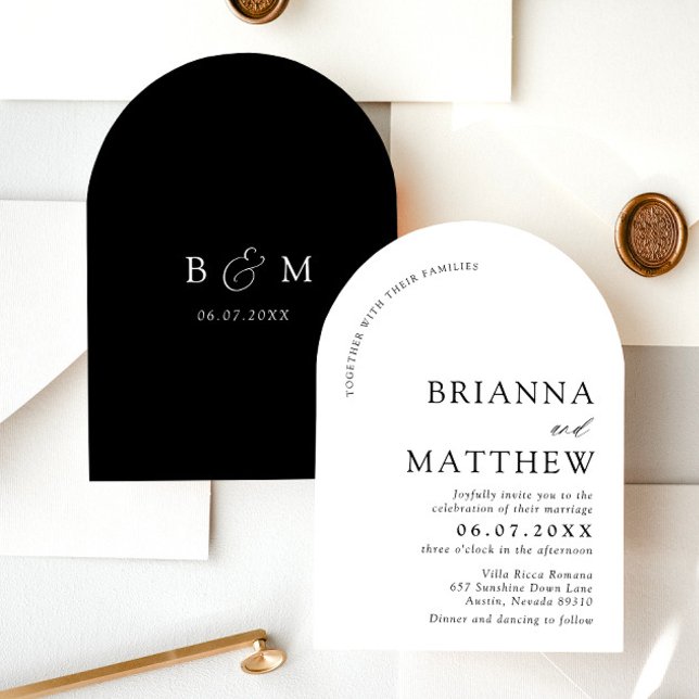 Arch Modern Black & White Minimalist Wedding Invitation (Creator Uploaded)