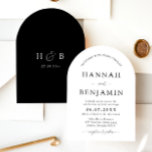 Arch Modern Black & White Minimalist Wedding Invitation<br><div class="desc">An elegant and stylish wedding invitation design featuring a modern arch layout in a sleek black and white minimalist theme. The invitation showcases clean lines and a sophisticated typography layout, using bold sans-serif fonts paired with subtle script accents. The arch serves as the centerpiece, with key wedding details such as...</div>